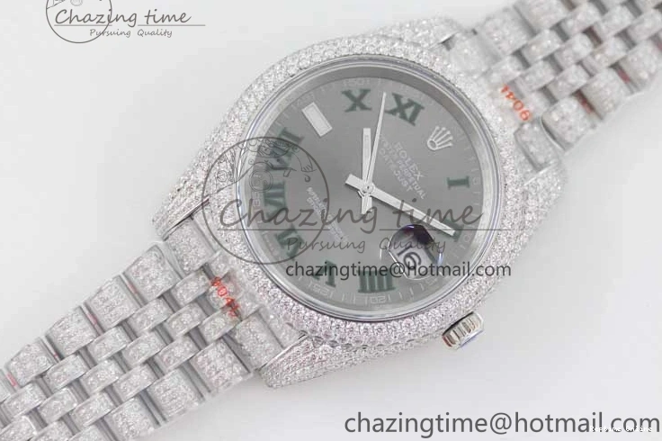0224 Refined Datejust 41 SS Full Diamonds TWF 1:1 Best Edition Gray Roman Markers Dial on Jubilee Bracelet A 2389